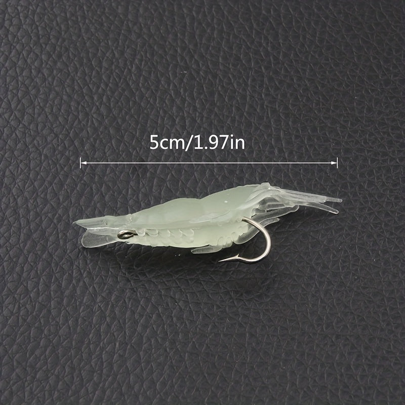 10pcs Luminous Shrimp Soft Bait w/Hooks for Carp Fishing Silicone Glow in Dark