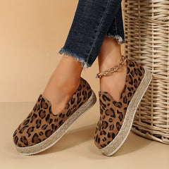 Leopard Print Platform Espadrille Loafers Soft Sole Slip On Shoes