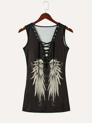 Gothic Tie Up Wings Tank Top Sexy V Neck Sleeveless Top