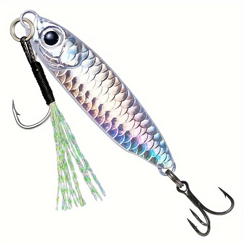6pcs Fishing Jigs 3D Eyes Metal Spoons Long Casting Hard Bait Treble Hook