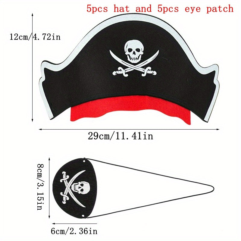 10Pcs Pirate Captain Hat & Eye Patch Set Halloween Party Cosplay Costume Props