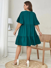 Bell Sleeve V Neck Smock Dress