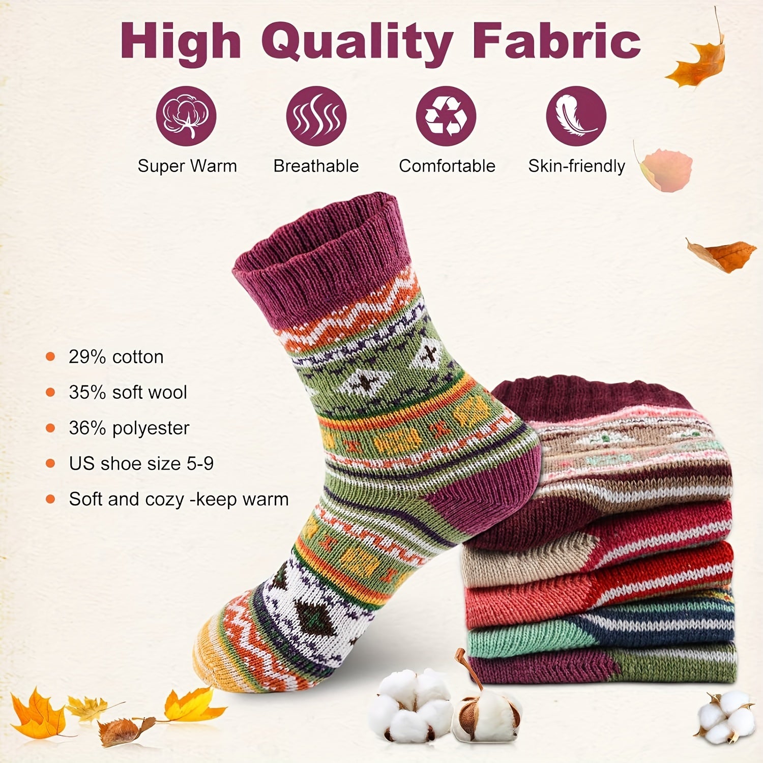 Boho Winter Warm Socks for Men & Women Christmas Retro Stretchy Socks