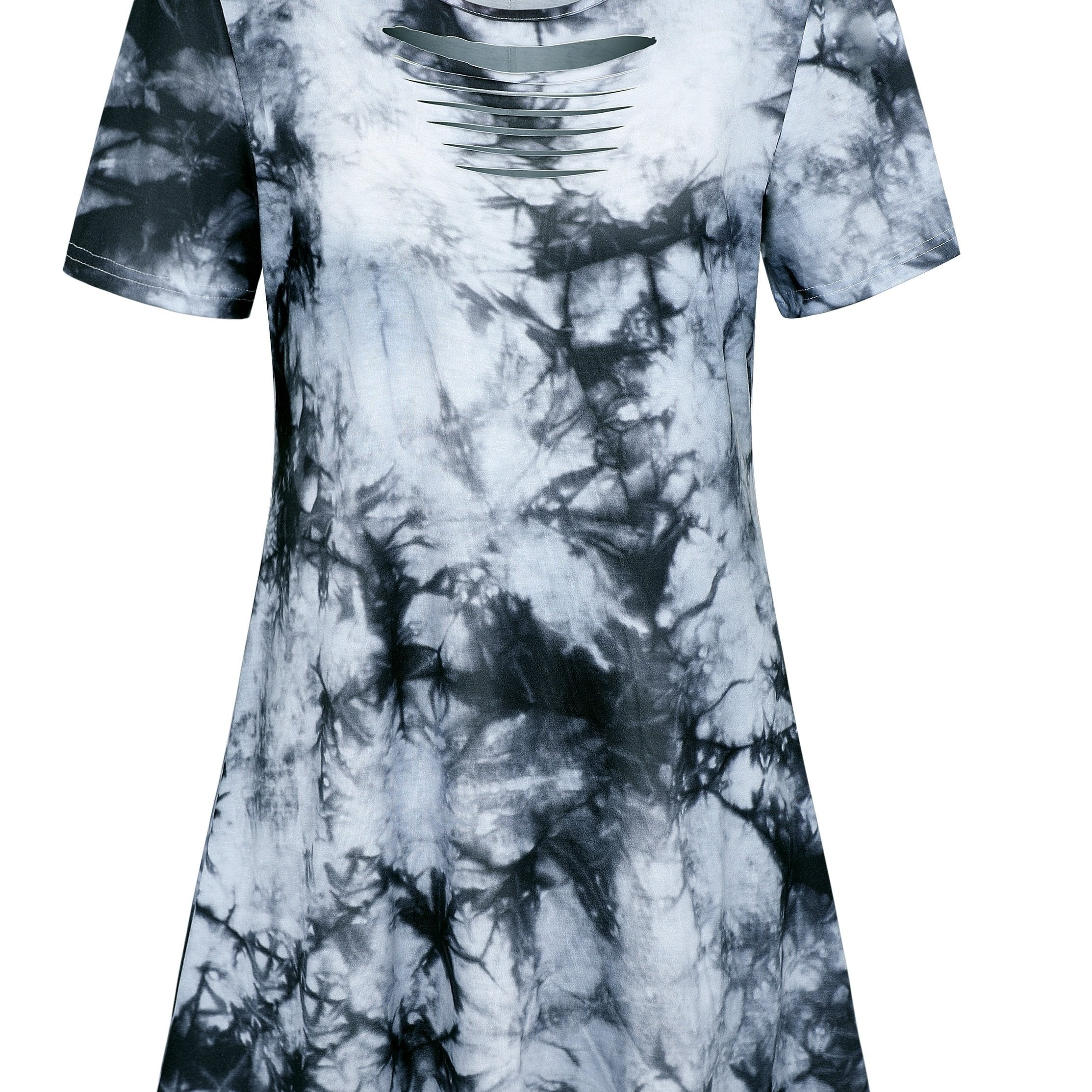 Plus Tie Dye Cut Out Short Sleeve Round Neck Dress