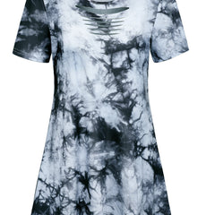 Plus Tie Dye Cut Out Short Sleeve Round Neck Dress