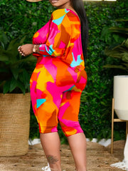 Colorblock One Shoulder Top & Shorts Set