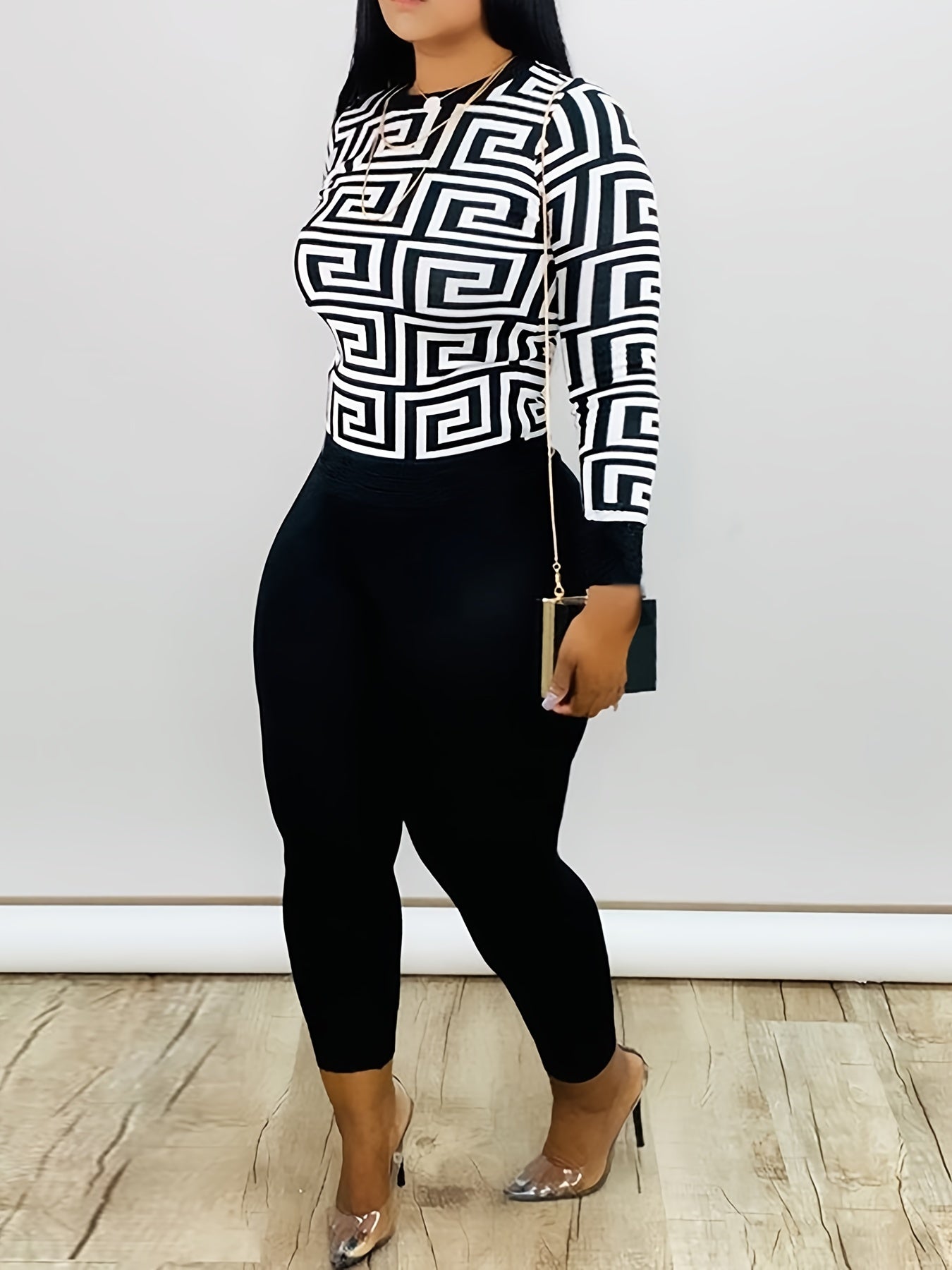 Geometric Print Shirt & Panties Set Casual Outfits