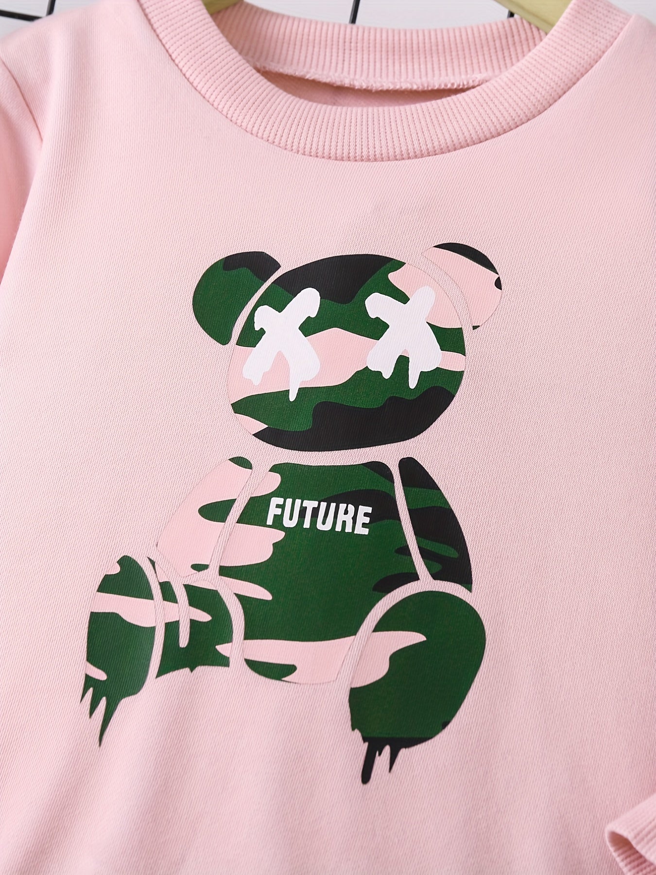 Girl's Bear Camo Sweatshirt & Sweatpants Set for Spring Fall