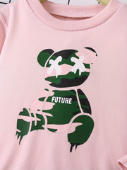 Girl's Bear Camo Sweatshirt & Sweatpants Set for Spring Fall