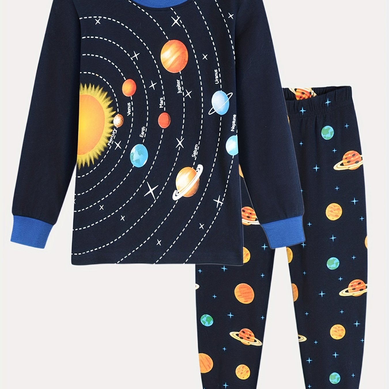 Boys Space Planets Graphic Cotton Pjs Sleepwear Set