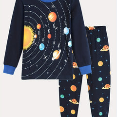 Boys Space Planets Graphic Cotton Pjs Sleepwear Set