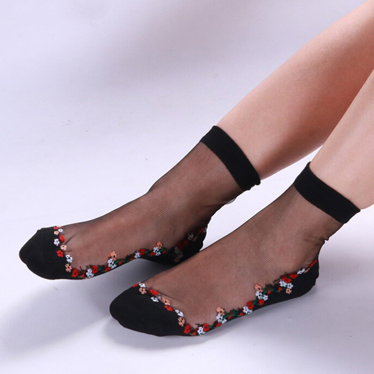 Floral Lace Fishnet Ankle Socks Semi Sheer Women's Socks