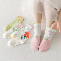Cartoon Ruffled Flower Knit Crew Socks for Kids