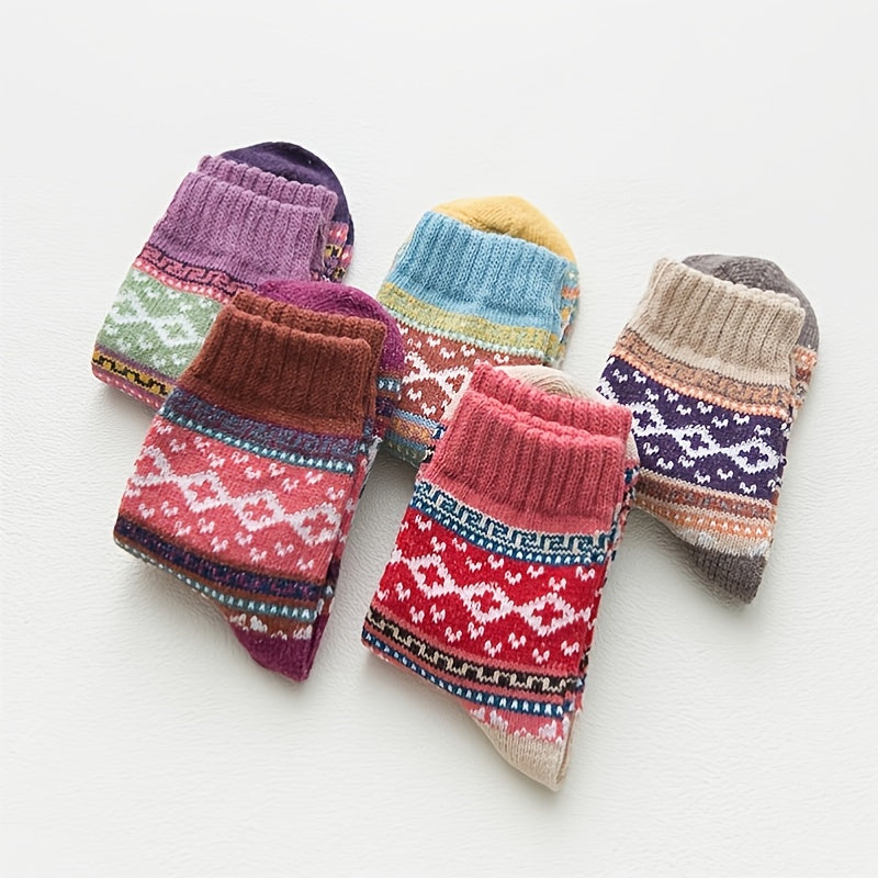 5 Pairs Christmas Women's Cozy Knit Winter Socks