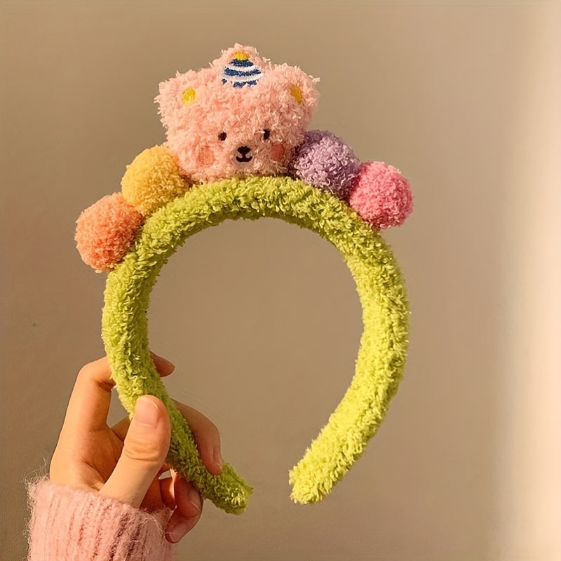 Unique Plush Warm Headband Colorful Bear & Balls Hair Band Women
