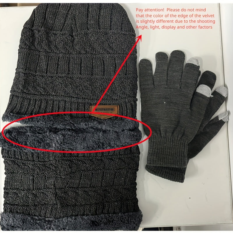 Winter Windproof Knitted Beanie Scarf Gloves Set