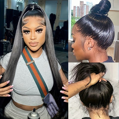 Straight 13x4 Transparent Lace Front Human Hair Wigs 180 Density Pre Plucked