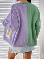 Letter Pattern Knit Cardigan Button Front Sweater