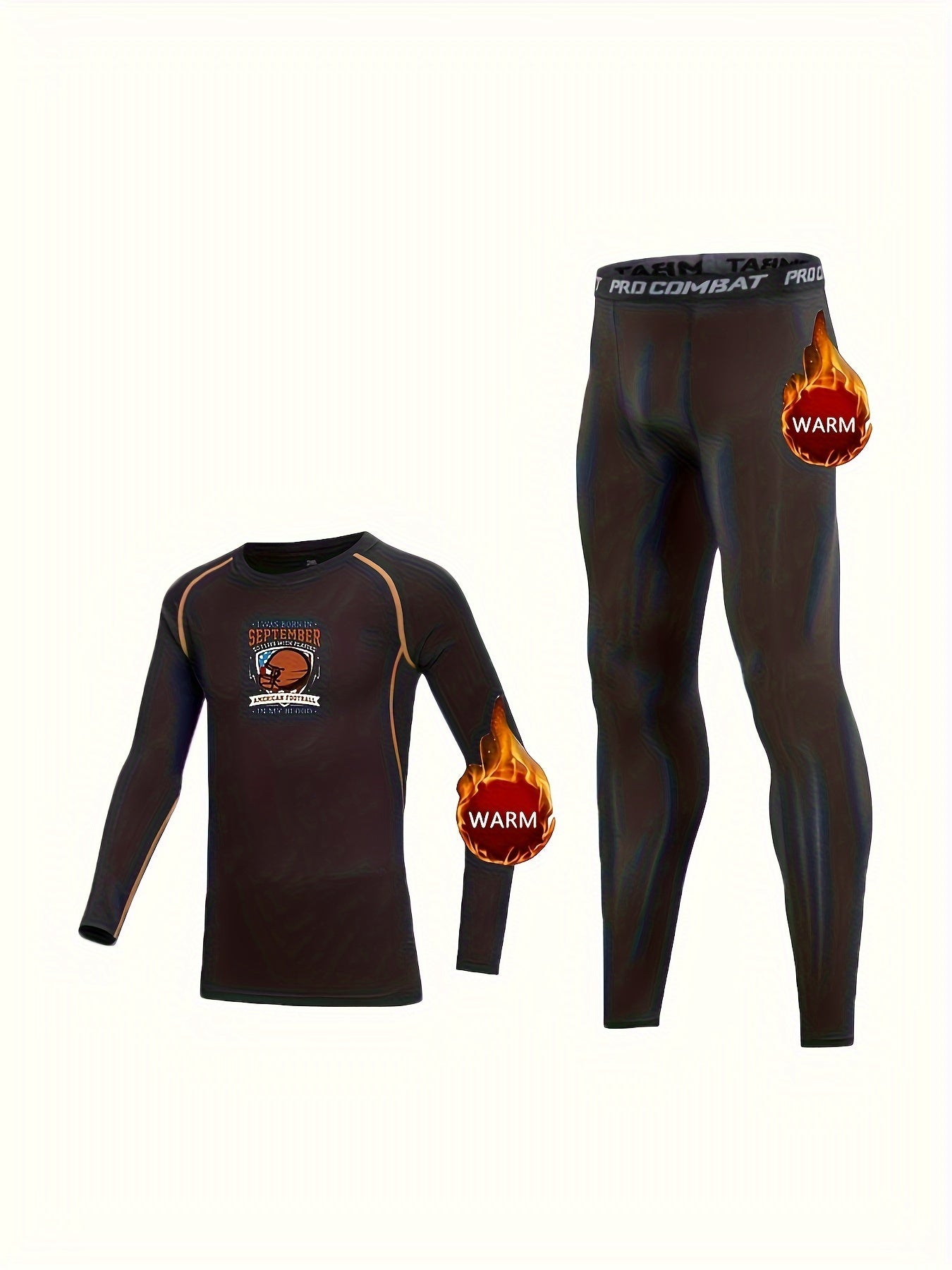 2pcs Toddler Fleece Football Set Long Sleeve Shirt & Warm Pant