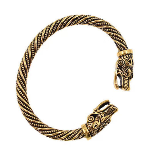 Vintage Nordic Men's Dragon Head Bangle Open Bracelet