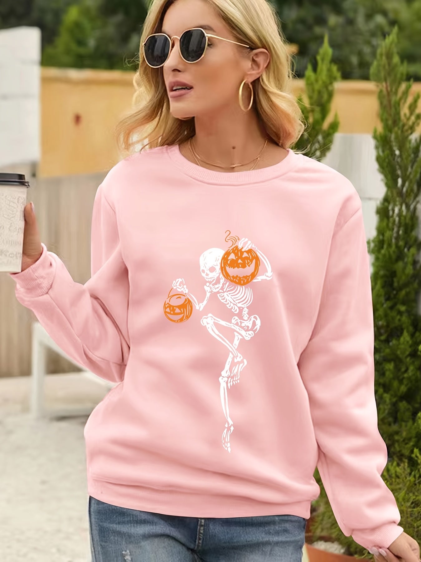 Skull Print Pullover Sweatshirt for Women