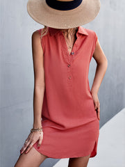 V Neck Button Sleeveless Casual Dresses Women's Clothing