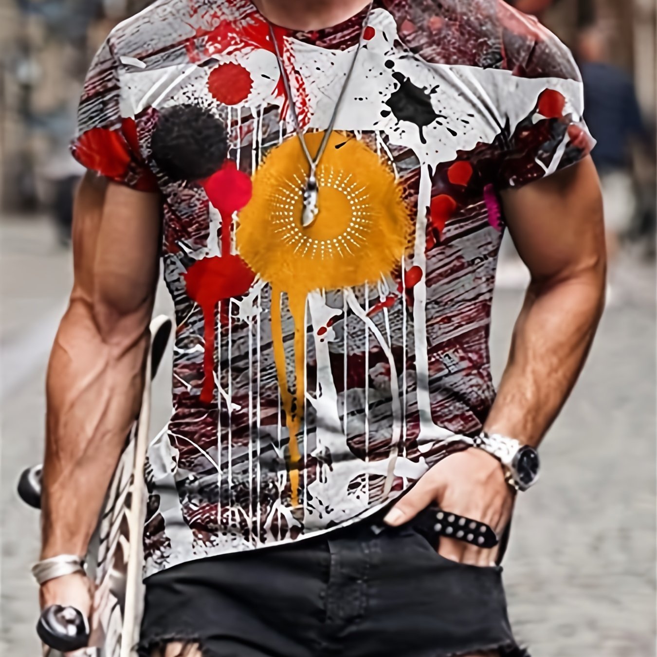 Men's Splatter Graphic T-shirt 3D Print Stretchy Short Sleeves