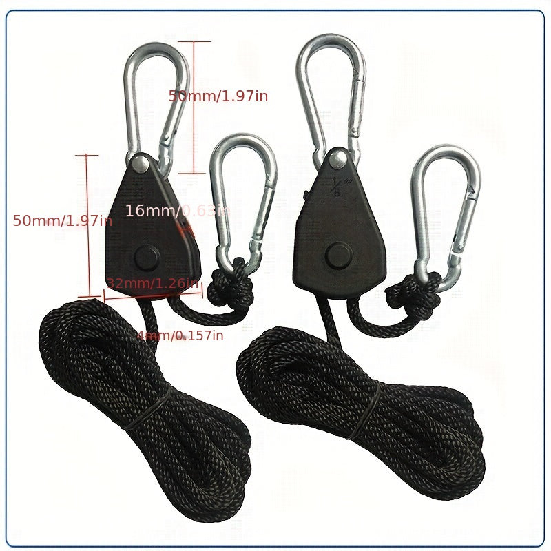 2pcs Tent Elastic Rope with Adjustable Pulley for Lifting and Tightening