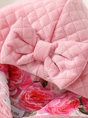 Cute Baby Girl Pink Quilted Bow Hooded Coat
