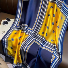 Striped Plaid Print Bandana Block Square Scarf Silk Shawl Classic Head Wraps