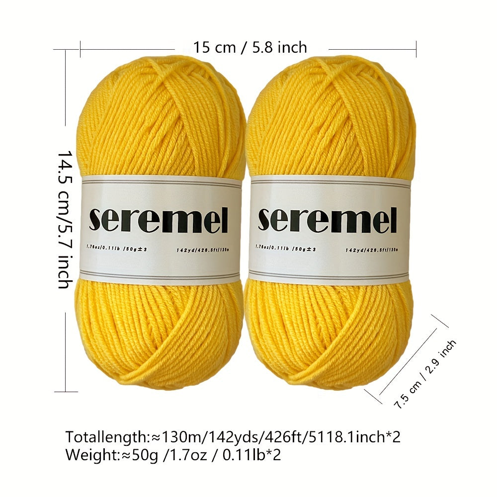 2pcs 100g 280 Yards Soft 4 ply Acrylic Yarn Skeins for Crocheting & Knitting