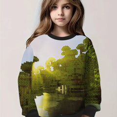 Kids Game Print Hooded Sweatshirt Pullover