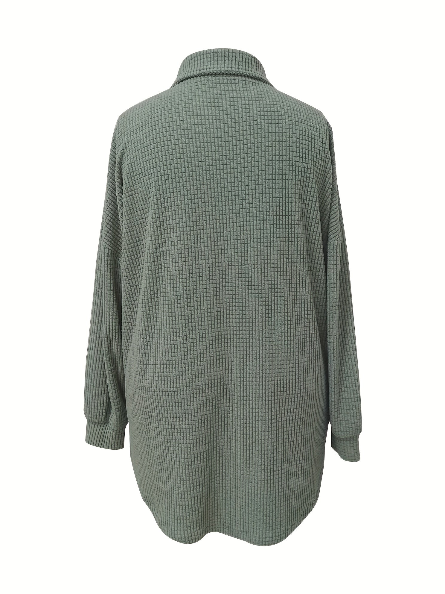 Solid Waffle Pattern Button Up Long Sleeve Shacket
