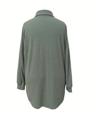 Solid Waffle Pattern Button Up Long Sleeve Shacket