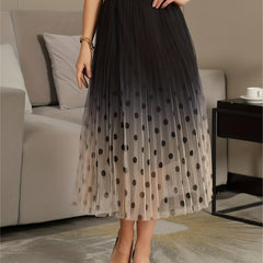 Polka Dot Gradient Pleated Maxi Skirt