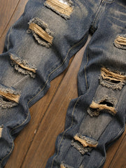 Slim Fit Ripped Jeans Mens Distressed Denim Pants