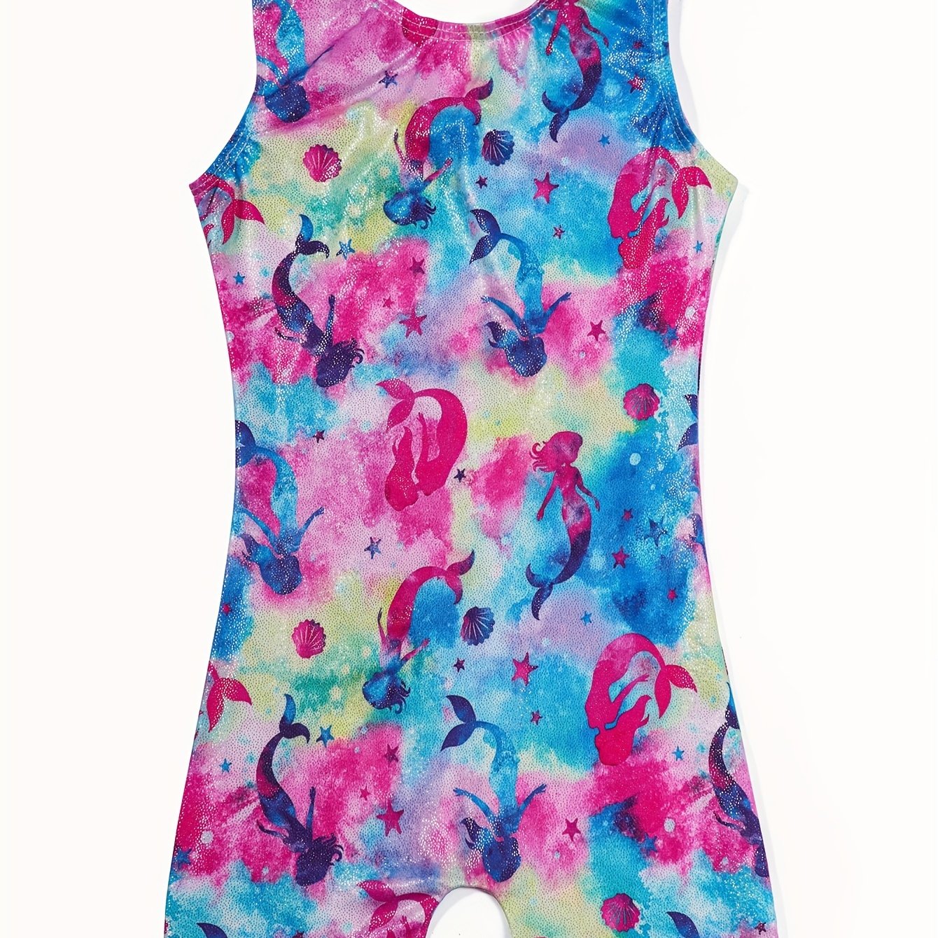 Tie Dye Cartoon Mermaid Graphic 1 pc Athletic Jumpsuit for Girls Gymnastics Yoga