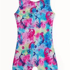 Tie Dye Cartoon Mermaid Graphic 1 pc Athletic Jumpsuit for Girls Gymnastics Yoga