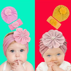 Flowers Decor Headband & Hat Hair Accessories Set for Baby Girls Kids