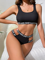 Letter Print Bra & Panties Lingerie Set Women's Underwear