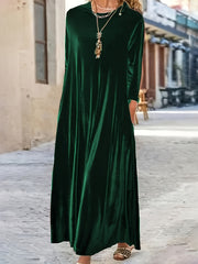 Solid Velvet Long Sleeve Maxi Dress
