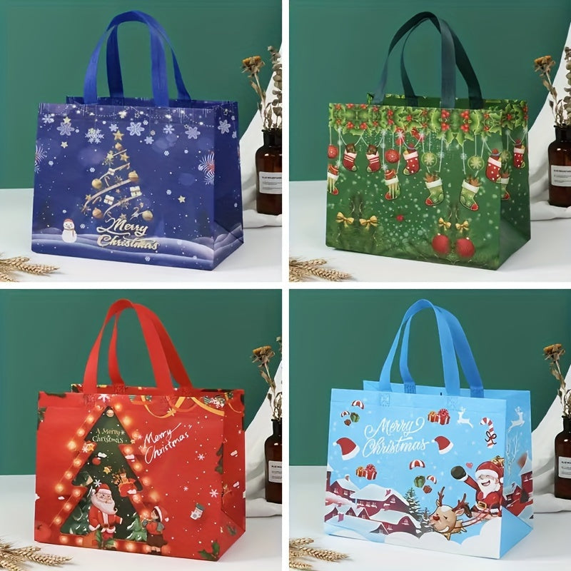 8pcs Christmas Gift Bags w/ Handles, Reusable Tote Bags, Non Woven M