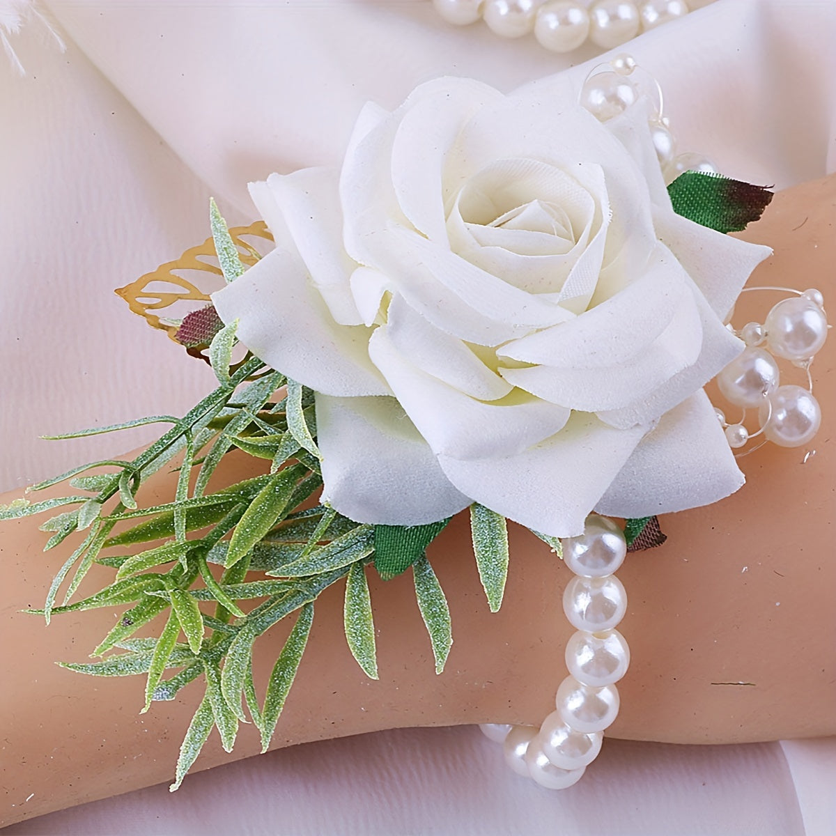 Simulation Flower Wrist Band Faux Pearl Beaded Bridal Wedding Accessory