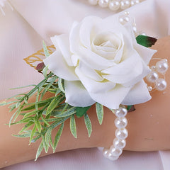 Simulation Flower Wrist Band Faux Pearl Beaded Bridal Wedding Accessory