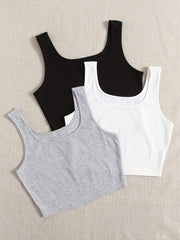 Basic Tank Top 3 Pack Sleeveless Women's Casual Square Neck
