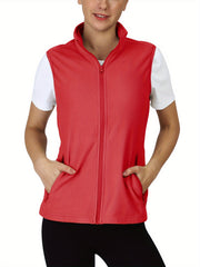 Fleece Liner Sporty Vest Jacket Sleeveless Mock Neck Women's Activewear