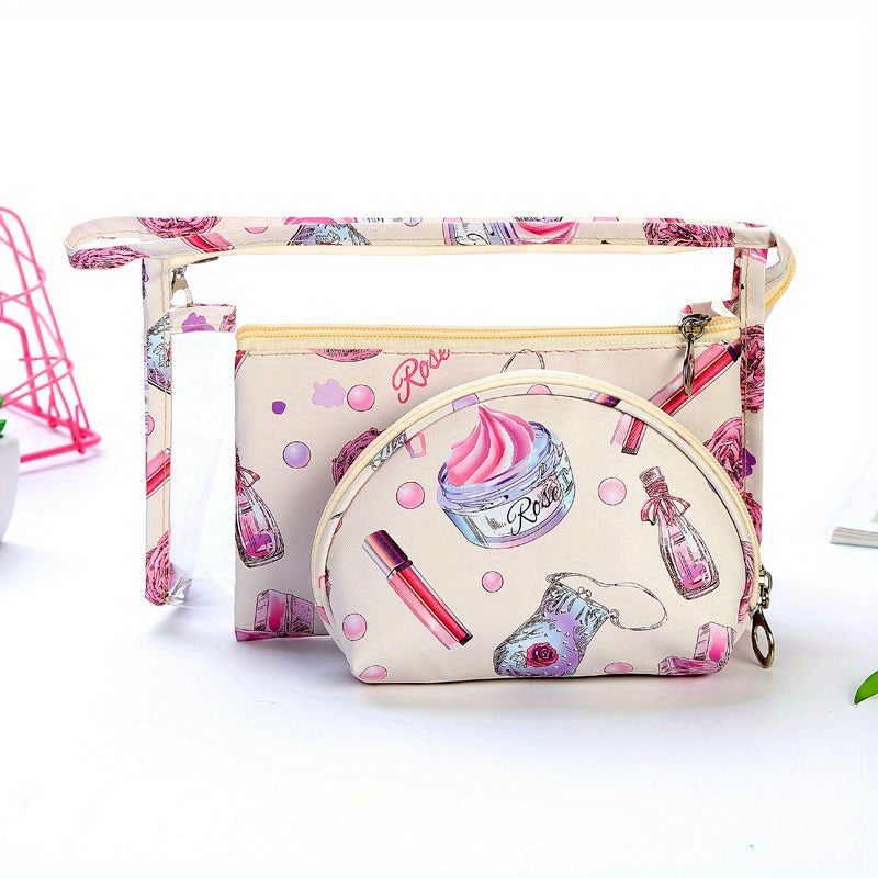 3 Pcs Travel Storage Pouch Zipper Makeup Bag Cosmetic Lipstick Bags