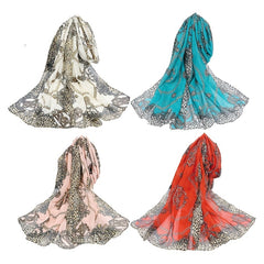 Vintage Leopard Print Scarf Sun Protection Gauze Kerchief Boho Shawl