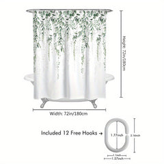 Waterproof Leaf Pattern Shower Curtain with 12 Hooks 72x72in