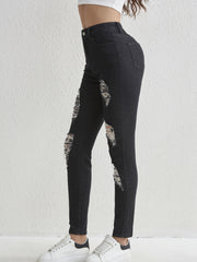 Ripped Holes Skinny Jeans Slim Fit Slash Pockets High Stretch Casual Denim Pants